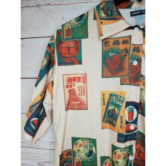 Shein Short Sleeve Button-Up Shirt with Rare Graphics - Medium 6, Multi-Colored - Picture 4 of 12
